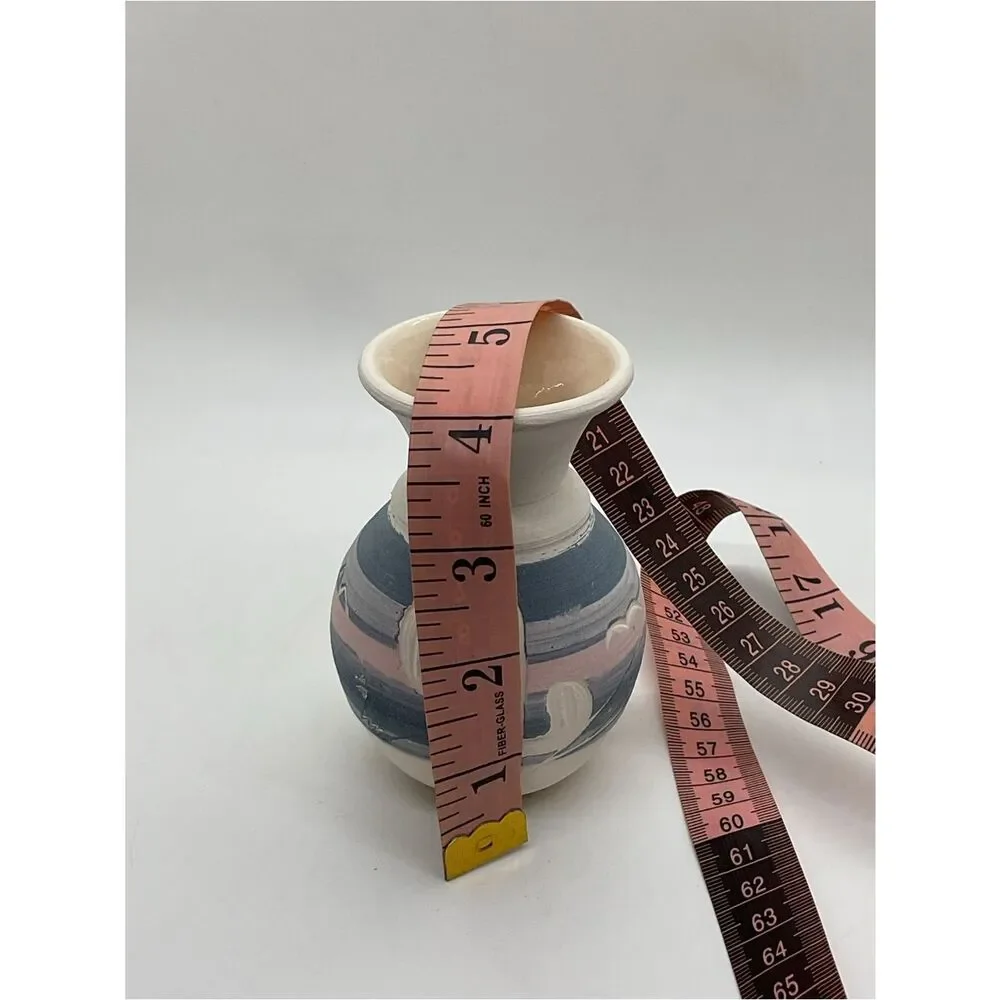 Acevloza Mexican Hand-Painted Ceramic Cactus Vase in Blue and Pink